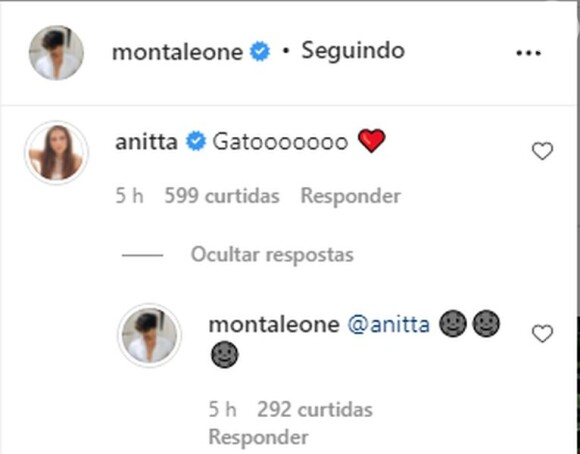 Anitta chamou Bruno Montaleone de 'gato'