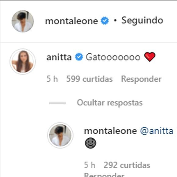 Anitta chamou Bruno Montaleone de 'gato'