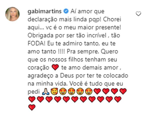 Gabi Martins chora com declaração de amor de Tierry