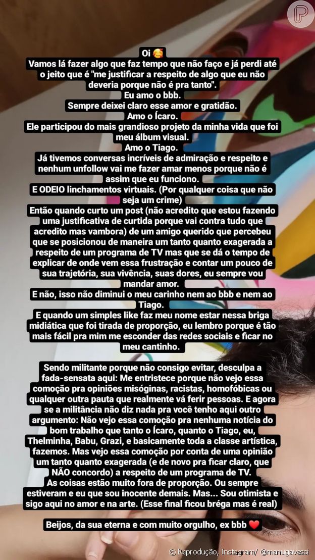 Manu Gavassi fala sobre polêmica envolvendo Tiago Leifert e Ícaro Silva