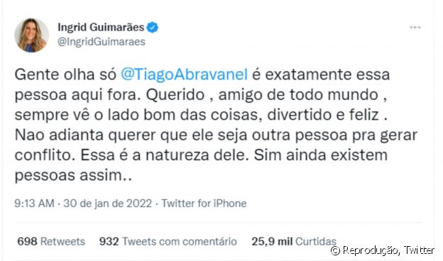 'BBB 22': Ingrid Guimarães defende Tiago Abravanel
