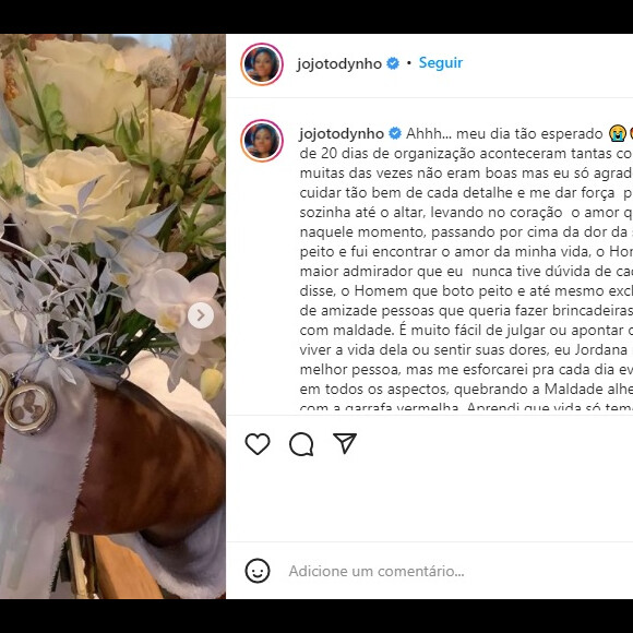 Jojo Todynho mostra novas fotos sobre o casamento com Lucas Silva