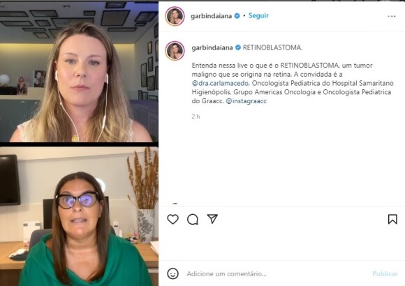 Daiana Garbin, esposa de Tiago Leifert, tem usado as redes sociais para informar a população sobre o cânces