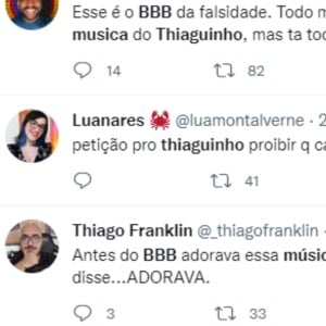 'BBB 22': internautas reclamam da música de Thiaguinho cantada pelos participantes quando alguém é eliminado