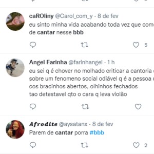 Cantoria no 'BBB 22' é alvo de comentários na web