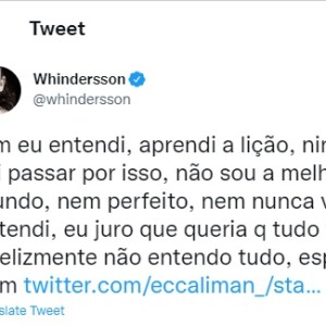 Whindersson Nunes concordou com a fala dos seguidores