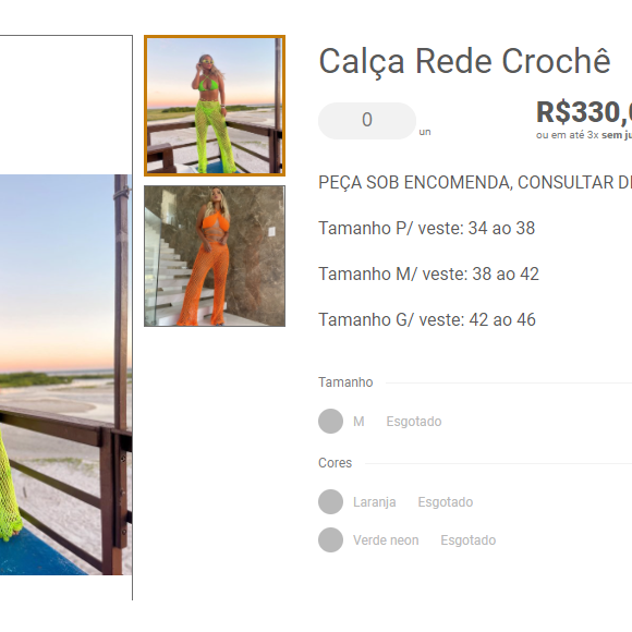 Biah Rodrigues usou calça de rede no valor de R$ 330 da marca LD Beach