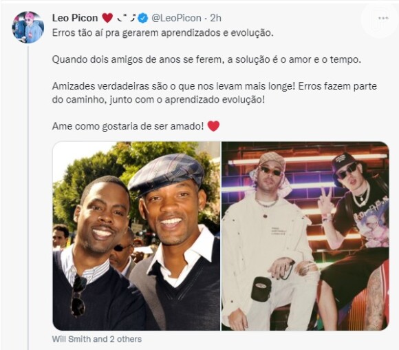 No Twitter, Leo Picon comparou sua briga com o tapa de Will Smith em Chris Rock no Oscar 2022