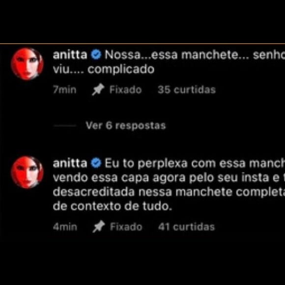 Anitta se mostrou revoltada com a manchete