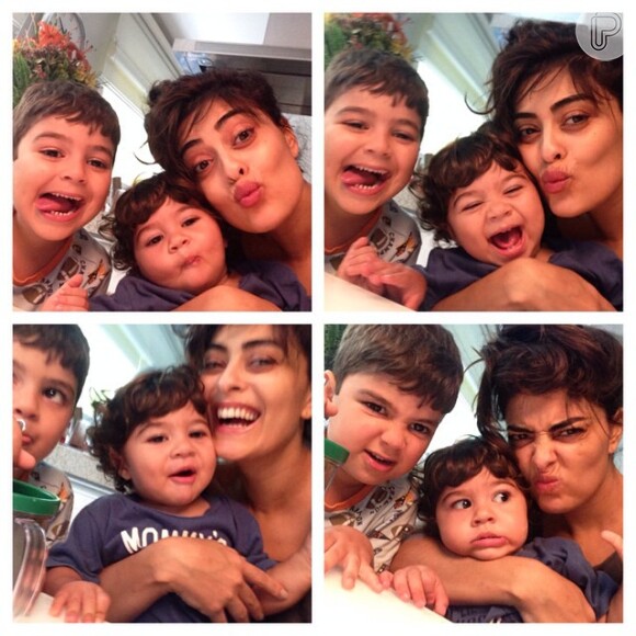 No Dia das Crianças, Juliana Paes posa com Antonio e Pedro