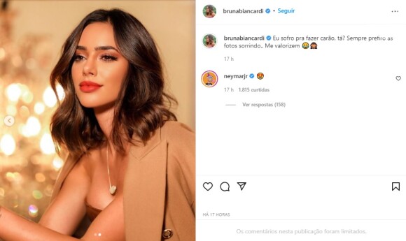 Neymar deixou um emoji apaixonado na foto de Bruna Biancardi
