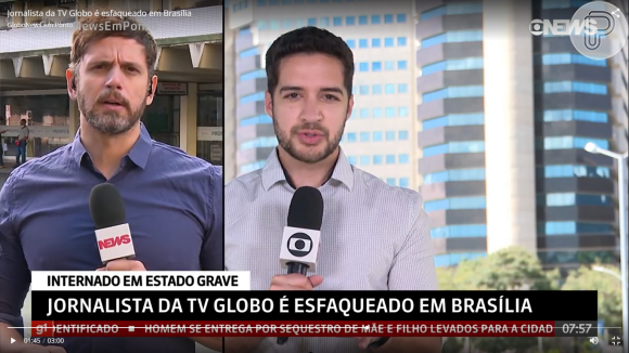 Jornalista da TV Globo que foi esfaqueado (repórter à direita) tem 28 anos e segue internado no Hospital de Base do DF (HBDF)