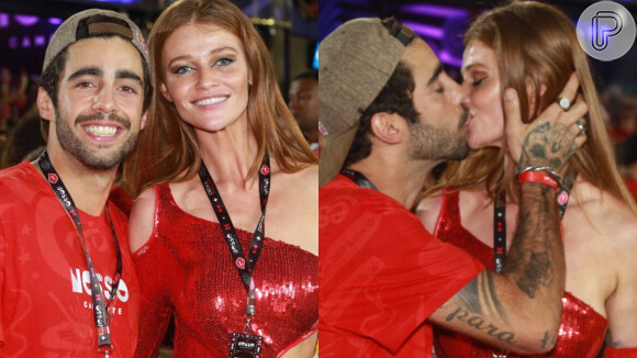 Fora do 'BBB 22', Pedro Scooby trocou beijos com a mulher, Cintia Dicker, na Sapucaí