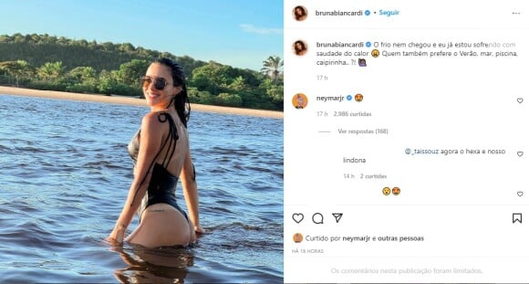 Neymar fez questão de comentar na foto de Bruna Biancardi
