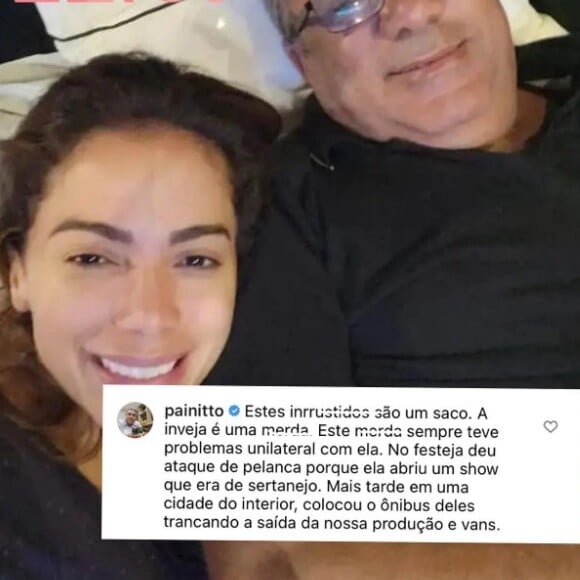 Painitto disse que cantor já ficou irritado por causa de um show de Anitta