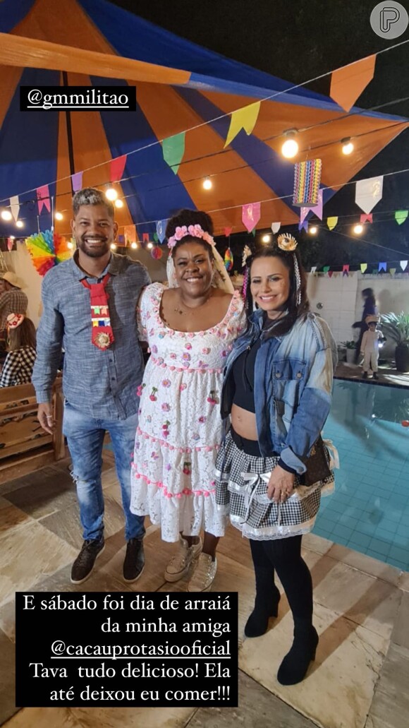 Viviane Araújo exibe barriga de 6 meses em festa junina de Cacau Protásio


