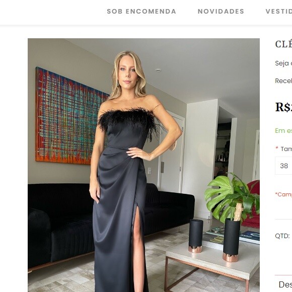 Vestido usado por Bruna Biancardi em evento tem fenda generosa e detalhes em plumas