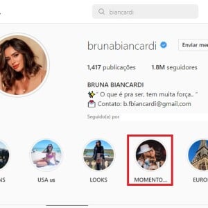 Bruna Biancardi também colocou uma foto dela com Neyamar em um de seus destaques