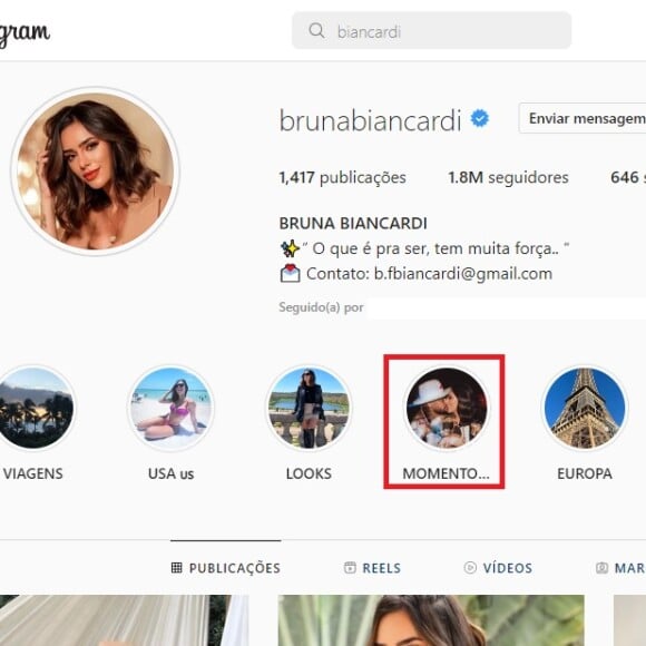 Bruna Biancardi também colocou uma foto dela com Neyamar em um de seus destaques