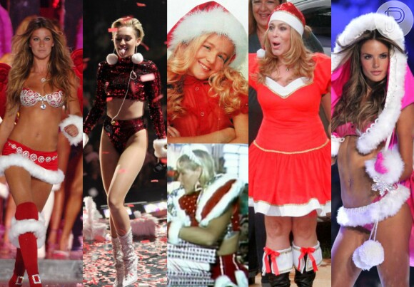 Confira as famosas, como Miley Cyrus, que já se vestiram de Mamãe Noel! Feliz Natal!