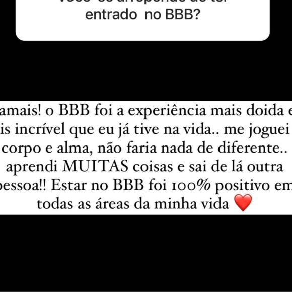 Apesar da acusação, Brunna Gonçalves não se arrependeu de ter participado do 'BBB 22'