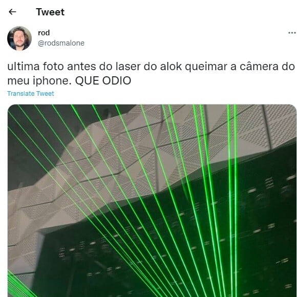 No Twitter, fã acusou laser de Alok de ter queimado a câmera de seu celular