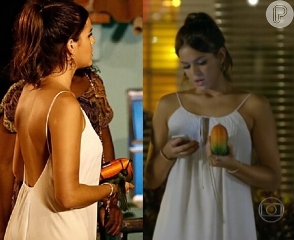 O vestido branco que Luiza (Bruna Marquezine) usou em uma festa no Vidigal, em cena da novela 'Em Família' é da Animale e foi um dos itens mais pedidos pelo CAT da Globo em fevereiro de 2014