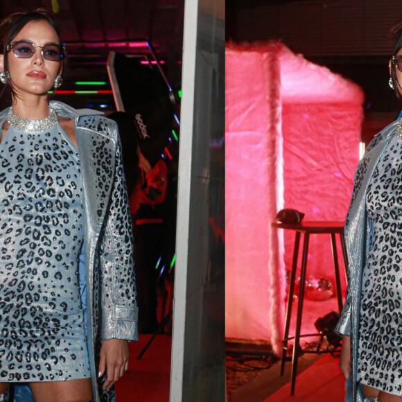 Bruna Marquezine usou look prateado e com estampa de animal print na festa de Giovanna Ewbank