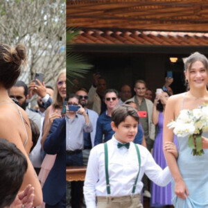 Sasha Meneghel entrou com os irmãos e emocionou o pai no casamento de Luciano Szafir e Luhanna Szafir