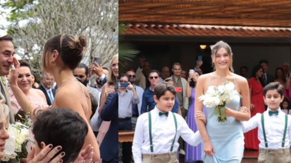 Sasha Meneghel entra com irmãos em casamento de Luciano Szafir e emociona o pai. Fotos!