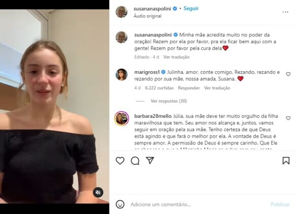 Julia já havia feito pedidos de oração à Susana Naspolini nas redes sociais