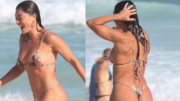 Juiana Paes faz a temperatura subir em fotos de biquíni cavado na praia. Veja o corpão da atriz!
