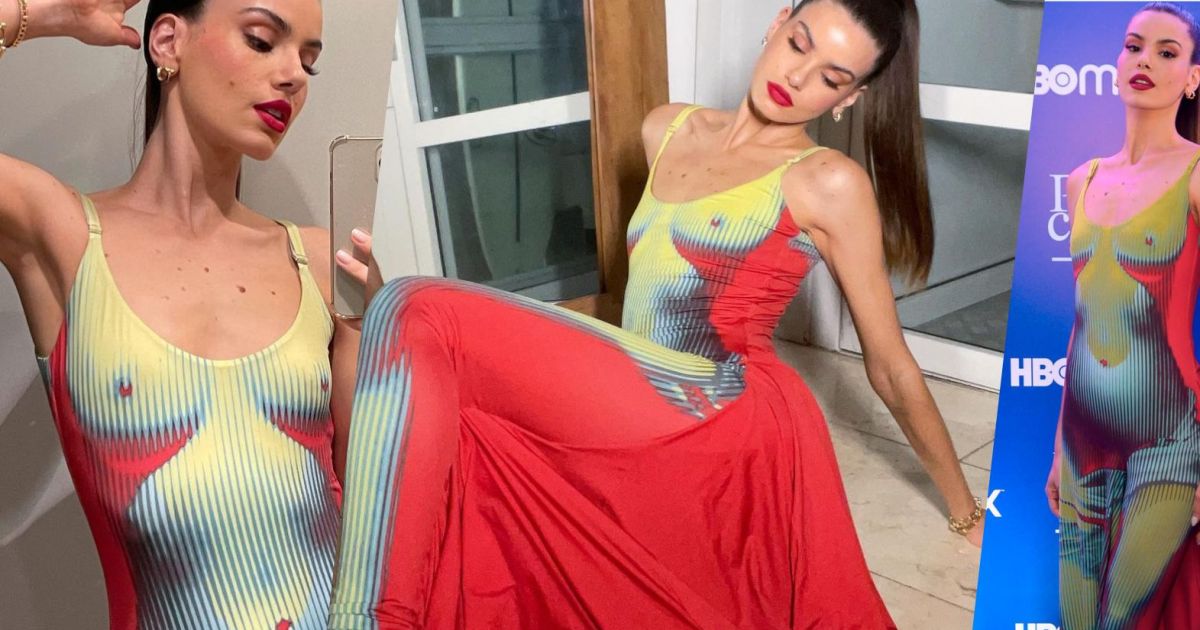 Vestido naked de Camila Queiroz atriz escolhe look trendy com ilusão de ótica que mostra corpo