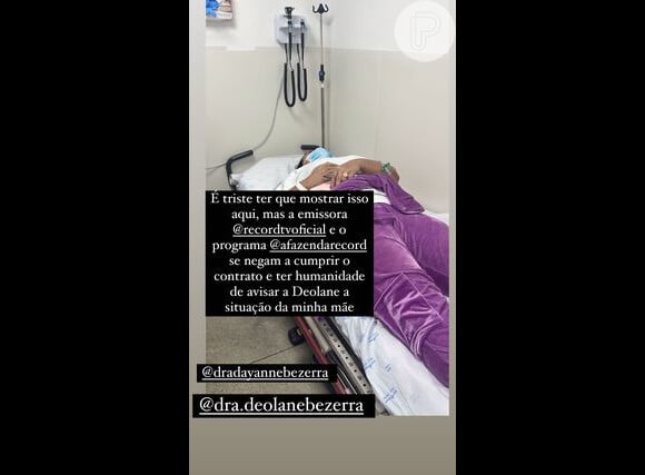 Irmã de Deolane Bezerra, Daniele Bezerra postou foto da mãe sendo atendida em hospital