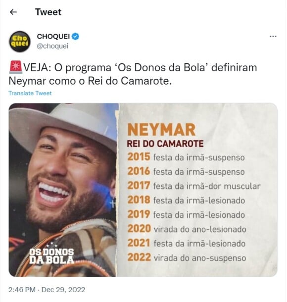Neymar é chamado de Rei do Camarote após ficar desde 2015 sem jogar em fim de ano