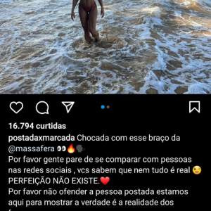 Suposto photoshop de Grazi Massafera foi repercutido pelo perfil 'Postada x Marcada', conhecido por apontar erros de edição em fotos de famosas