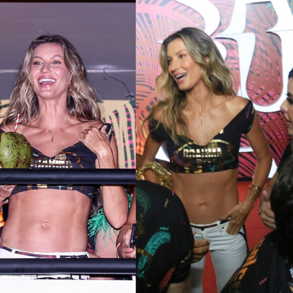 Gisele Bündchen na Sapucaí: modelo recria look de Carnaval, traz dezenas de seguranças e bebe água de coco