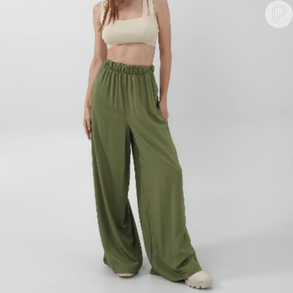 Calça feminina pantalona evasê verde, Riachuelo