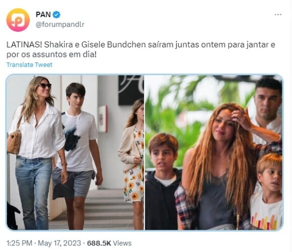 Gisele Bündchen e Shakira jantaram juntas em Miami