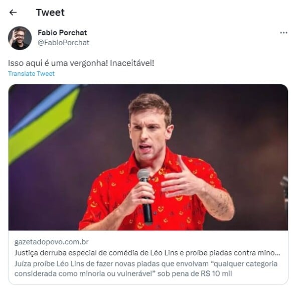 Fábio Porchat gerou polêmica ao criticar retirada de vídeo de Léo Lins da internet