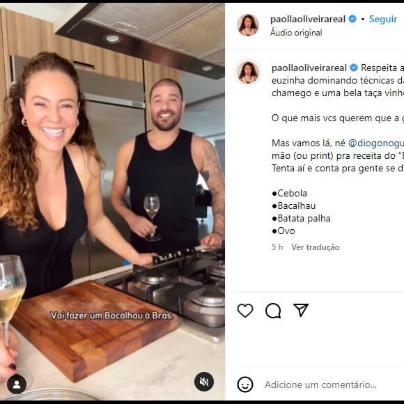 Paolla Oliveira e Diogo Nogueira prepararam juntos o almoço de domingo