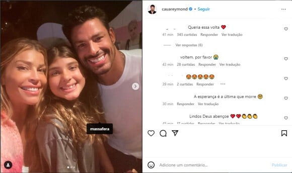 Foto de Grazi Massafera e Cauã Reymond lotou de comentários pedindo a volta do casal