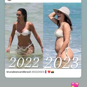 Bruna Biancardi mostrou a comparação de sua barriga com fotos de 2022 e 2023