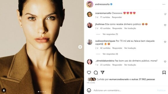 Publicação de Andressa Suita no Instagram que tinha os internautas 'cobrando' a influenciadora.