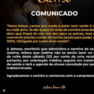 Joelma cancelou shows após passar mal durante apresentação