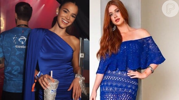 Vestido azul royal virou uma tendência no mundo da moda e foi bem utilizado entre as famosas como Bruna Marquezine e Marina Ruy Barbosa.