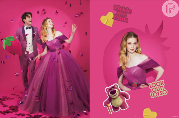 Vestido de noiva inspirado no Lotso de 'Toy Story 2' tem! A cor roxa é a predominante pois faz parte do personagem.