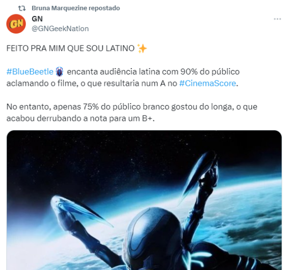 Bruna Marquezine compartilhou o feito e tanto para o filme 'Besouro Azul' no Twitter