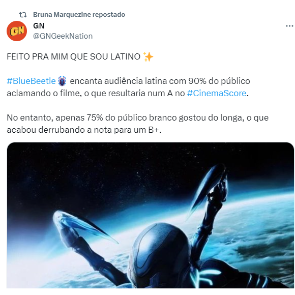 Bruna Marquezine compartilhou o feito e tanto para o filme 'Besouro Azul' no Twitter