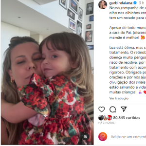 Diana Garbin fez um post no Instagram para conscientizar sobre a retinoblastoma